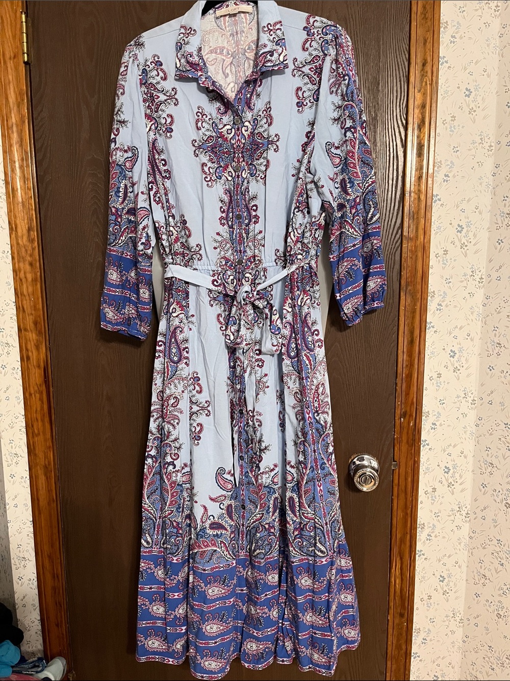 LOFT Light Blue and Navy Paisley Maxi Dress